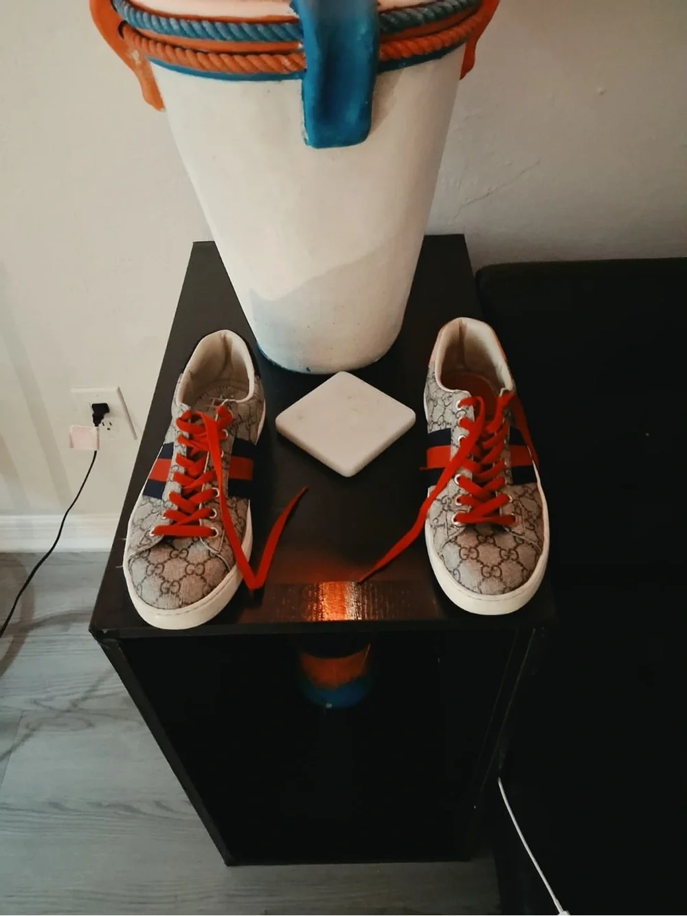 Gucci Ace GG Monogram Low-Top Sneakers with Red Laces and Navy-Red Web